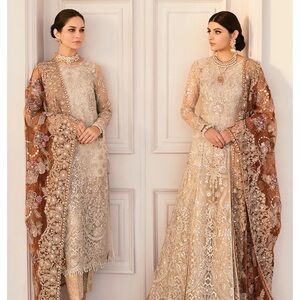 Chantelle Beige and Brown Embroidered Long Sleeve Dress